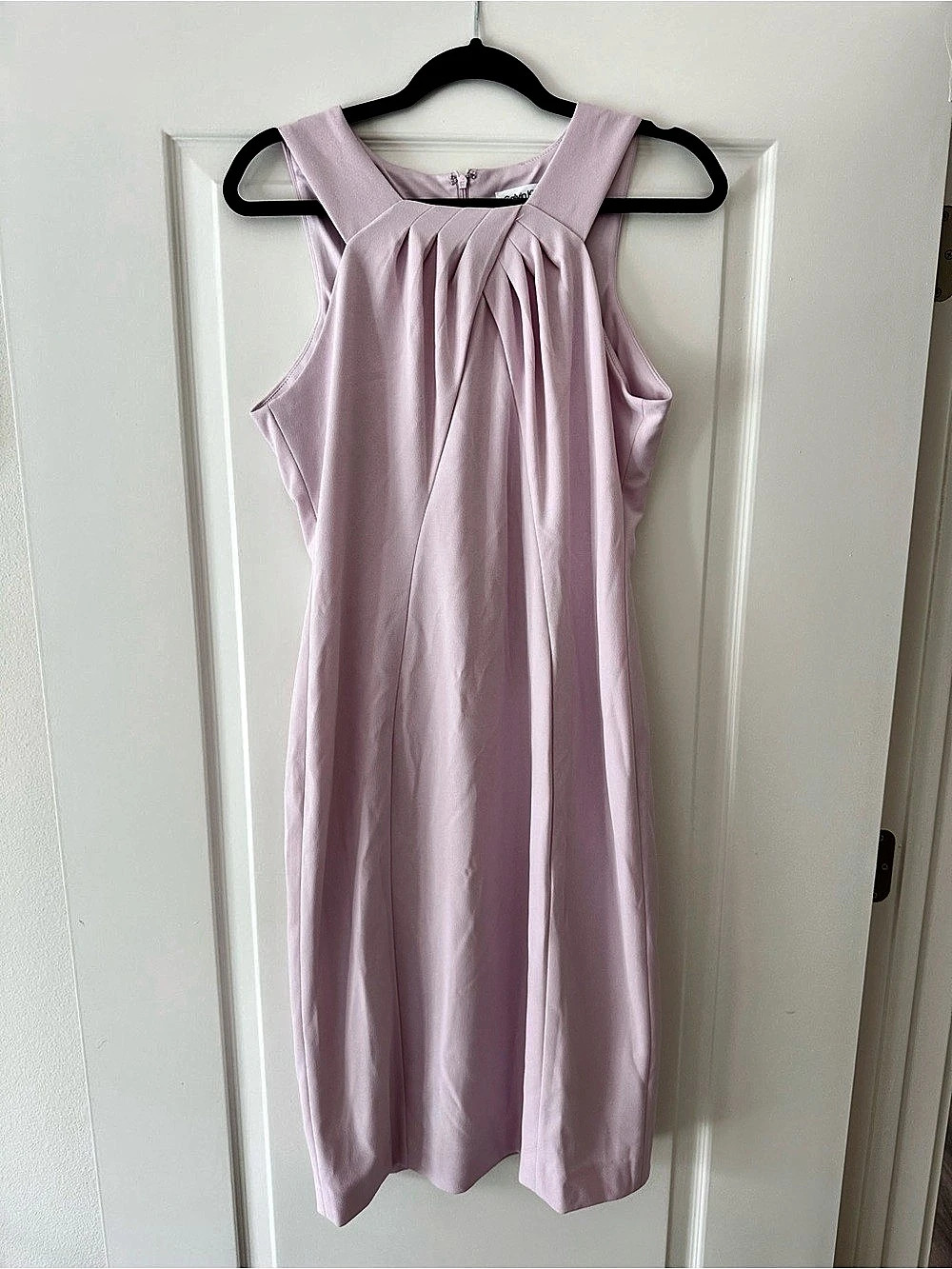 Calvin Klein Pleated Neck Sheath Dress Midi Pink Size 10 NWT New With Tags